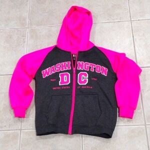 Washington DC Girl's Zip Up Pink & Grey Hoodie Size L, 2 Pockets Good Condition
